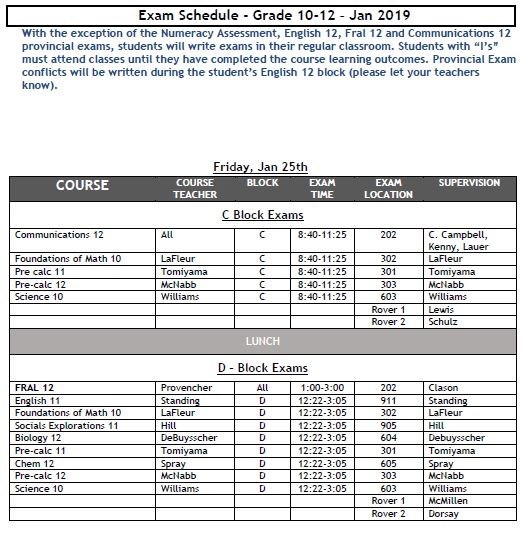 Jan 25 Exam Schedule Revised.JPG