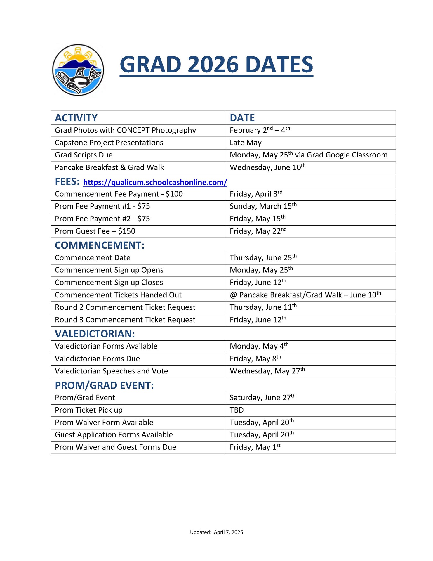 Grad & Prom 2026 Dates